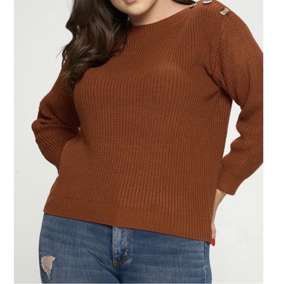 WOMENS PLUS SIZE CURVY BROWN KNITTED SWEATER - Picture 2 of 4
